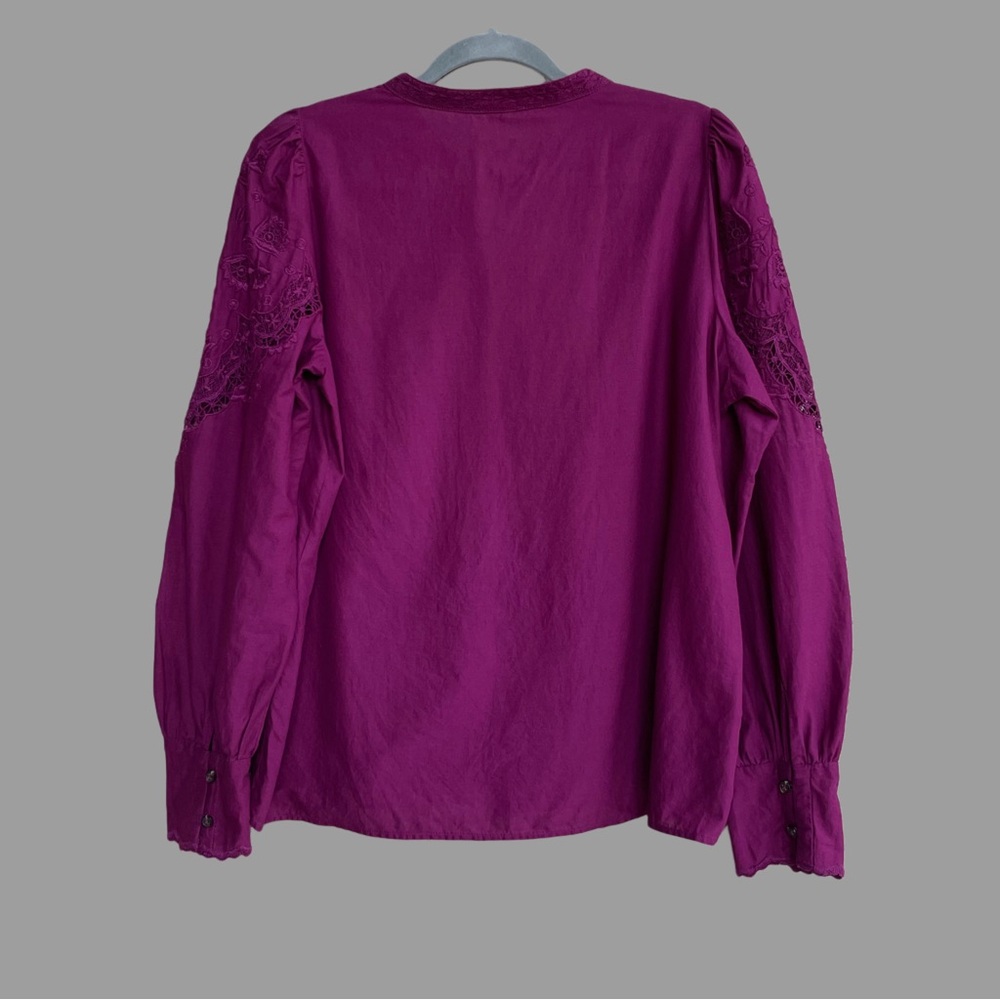 SEZANE Purple Boho Floral Embroidered Lace Button Down Shirt Honey Blouse Top - Picture 8 of 13